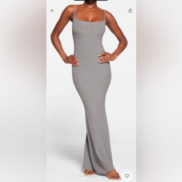Skims soft lounge long slip dress ribbed heather grey size XXS - Picture 2 of 5